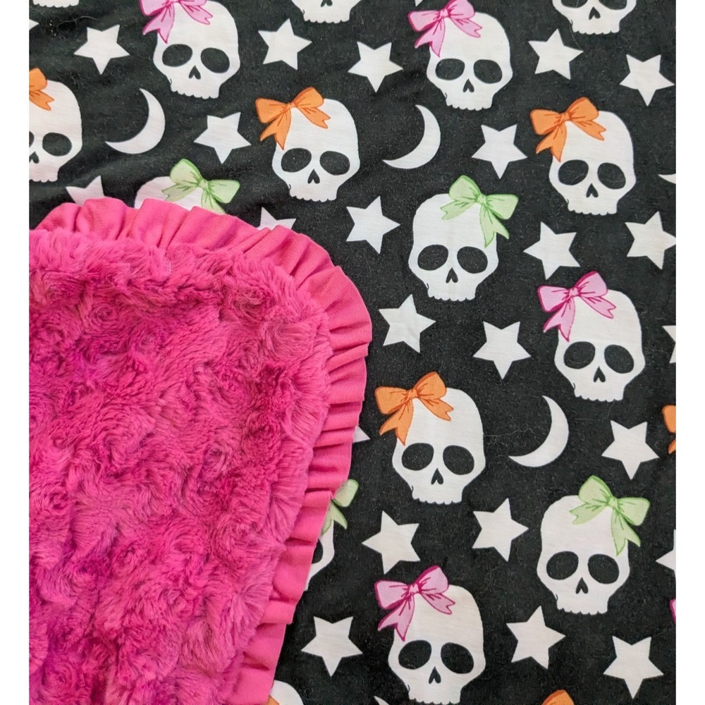 Posh Peanut Halloween Kelly Skelly Pink Luxette Patoo Blanket Ruffled Minky 36''